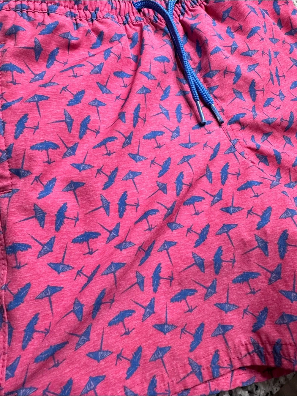 Vineyard Vines Pink & Blue Feather-Print Kids Swim Trunks